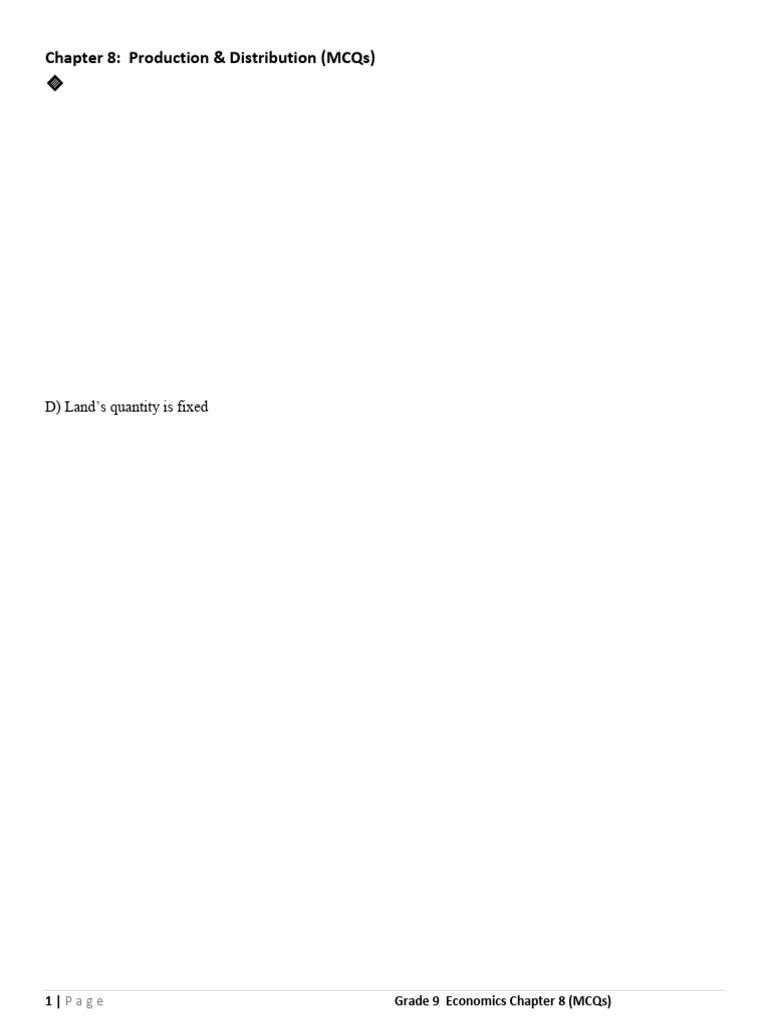Economics Grade 9th Chapter 8 (OLD BOOK) MCQs | PDF | Capital ...