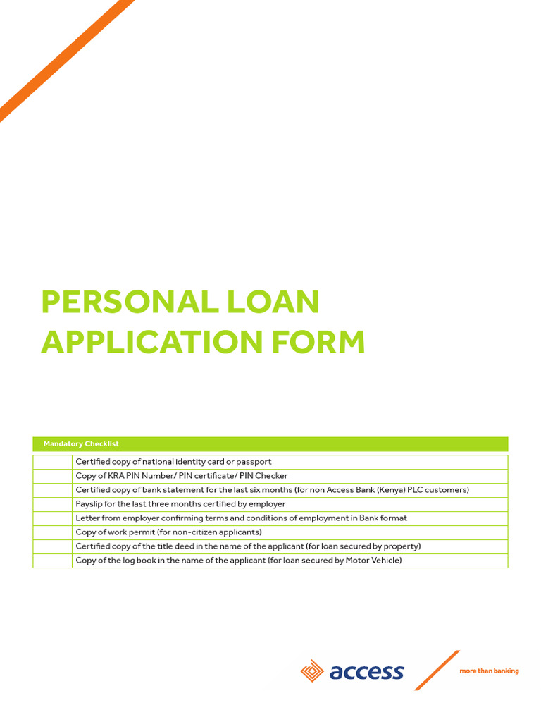 Personal Loan Application Form Kenya | PDF | Banks | Loans