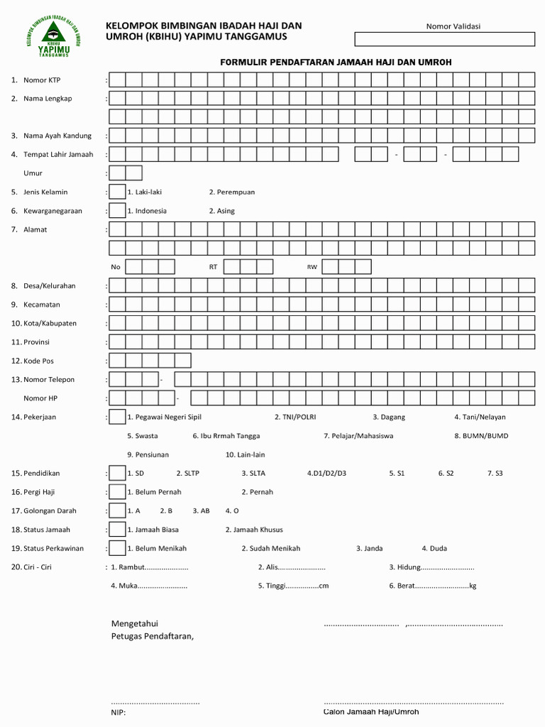 Formulir Pendaftaran Jemaah Haji Umroh | PDF