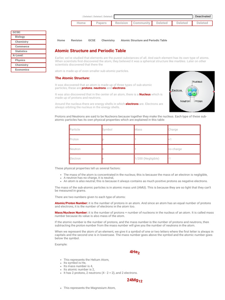 Atomic Structure and Periodic Table Guide | PDF | Atoms | Atomic Nucleus