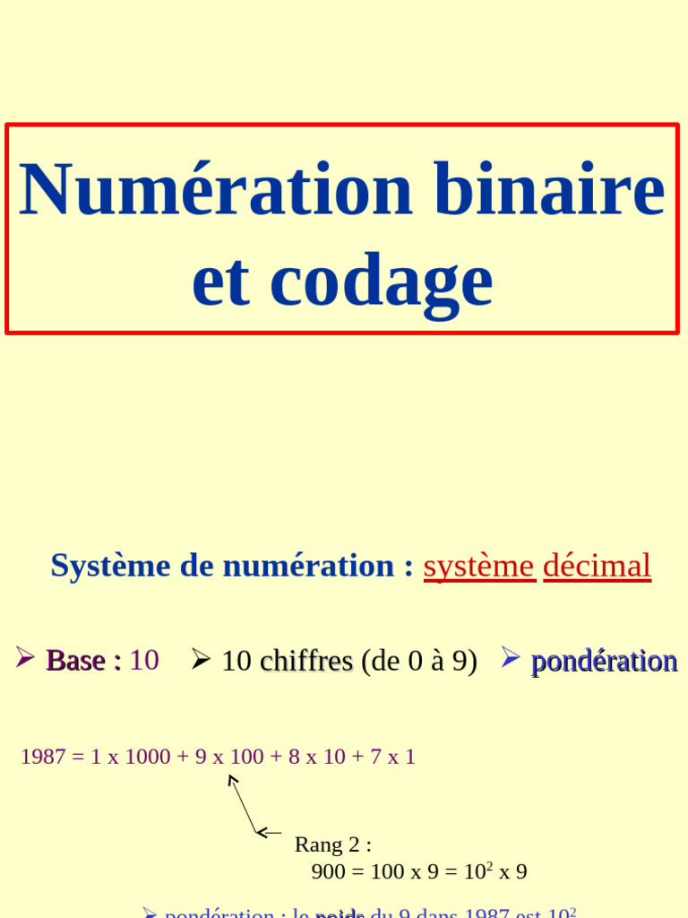 Numération binaire et codage explicatif | PDF | Décimal codé binaire ...