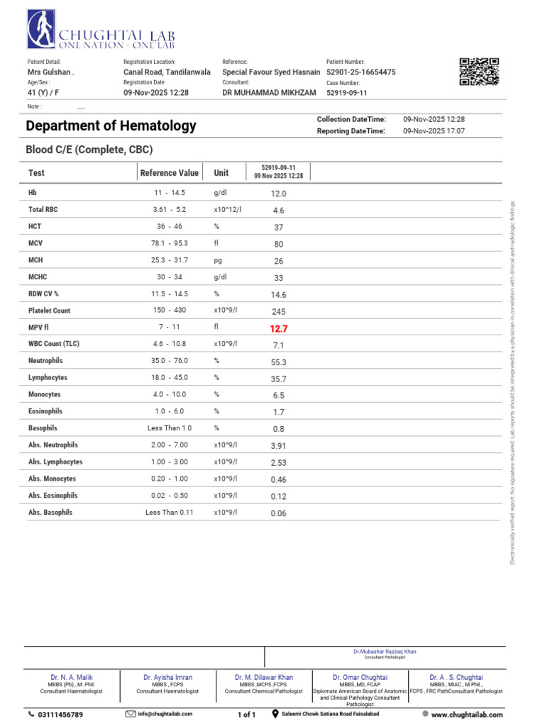 Comprehensive Blood Test Report for Mrs. Gulshan | PDF | Low Density ...