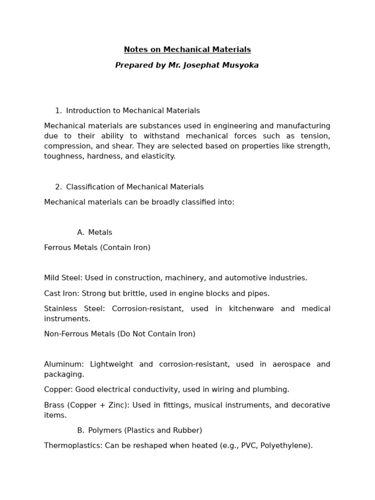 Mechanical Class Notes | PDF | Ductility | Corrosion