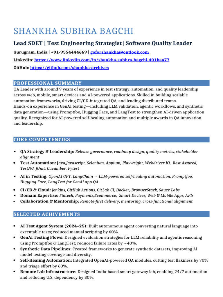 Lead SDET with AI Testing Expertise | PDF | Automation | Selenium ...