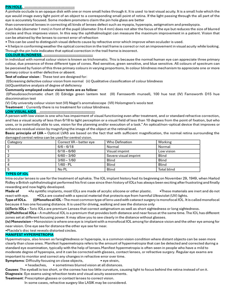 Pinhole Vision Testing and Color Blindness | PDF | Contact Lens | Myopia