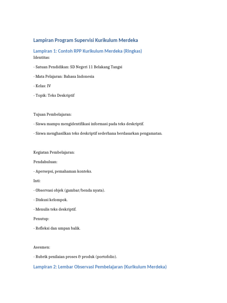 RPP Bahasa Indonesia Kurikulum Merdeka | PDF
