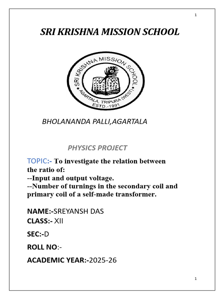 Physics Project (1) CBSE 25 | PDF | Transformer | Electric Power ...