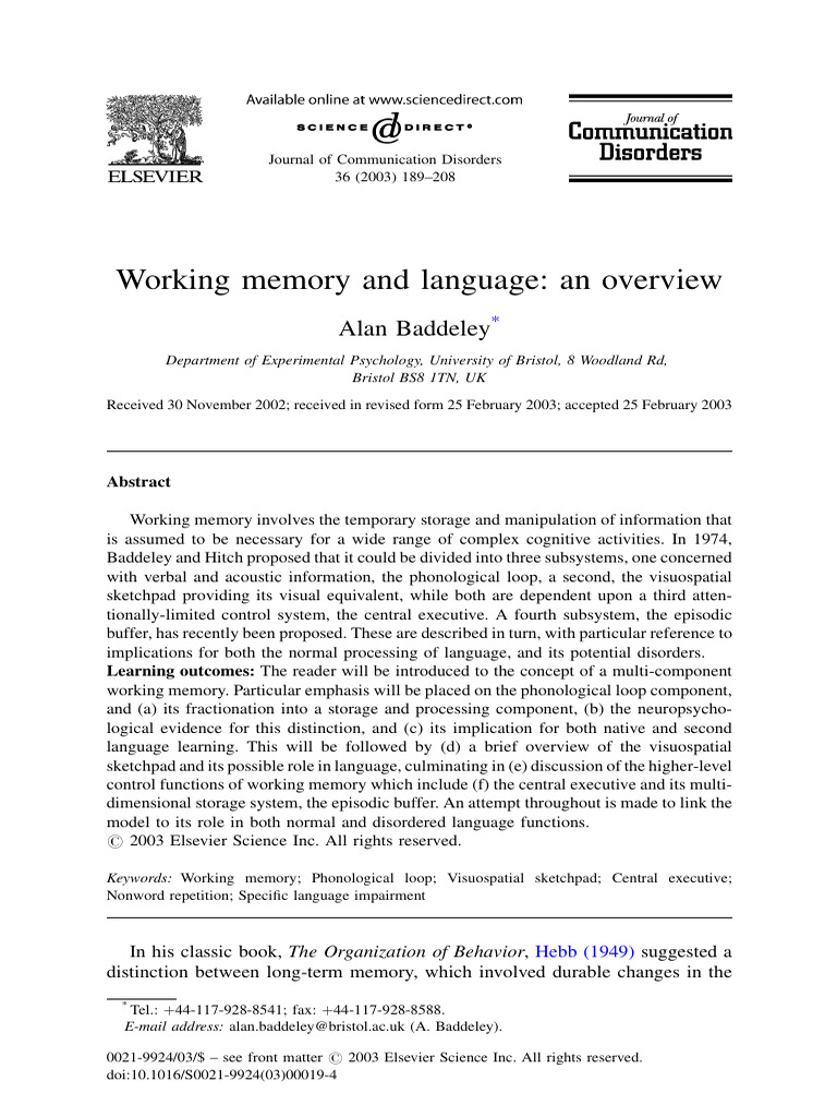 Working Memory's Role in Language Processing | PDF | Working Memory ...