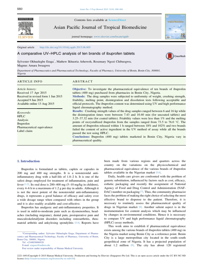 A Comparative UV HPLC Analysis of Ten Brands of Ibuprofen Tablets | PDF ...