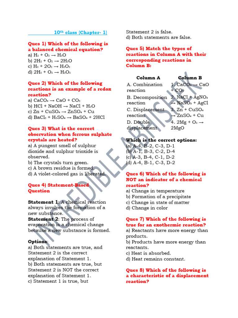 Ncert Class 10 CH 1 | PDF | Chemical Reactions | Redox