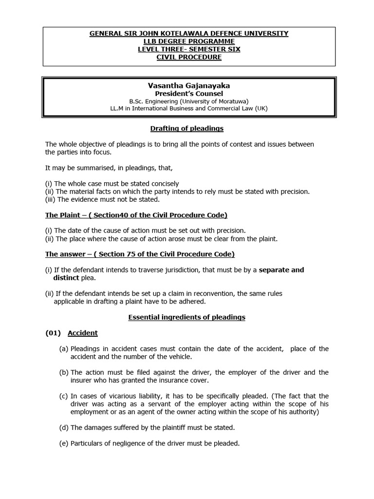 Essential Guide to Drafting Pleadings | PDF | Pleading | Lease