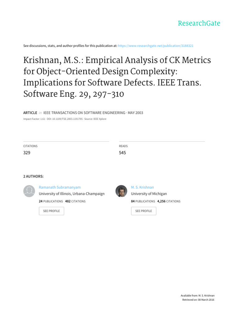 CK Metrics and Software Defects Analysis | PDF | Class (Computer ...