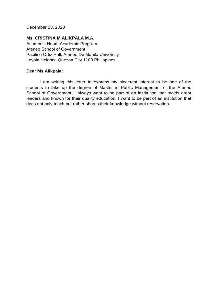 Application for Master in Public Management | PDF