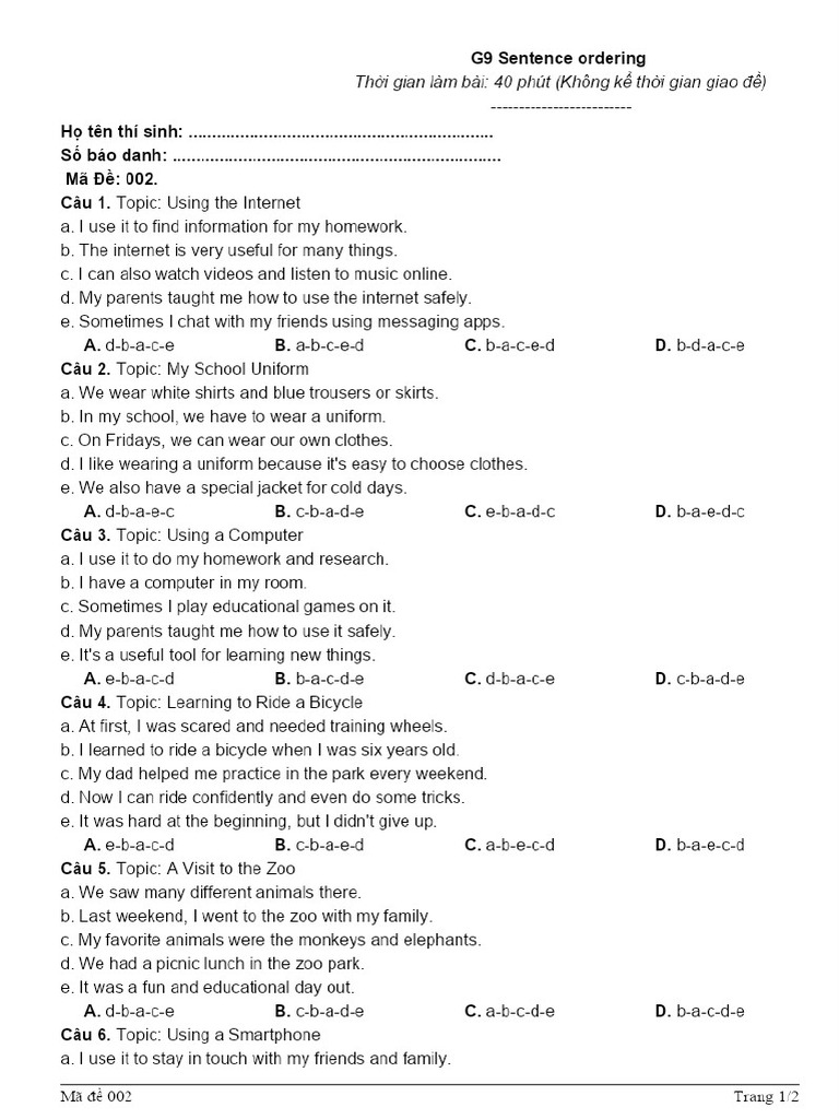 002 g 9 Sentence Ordering | PDF