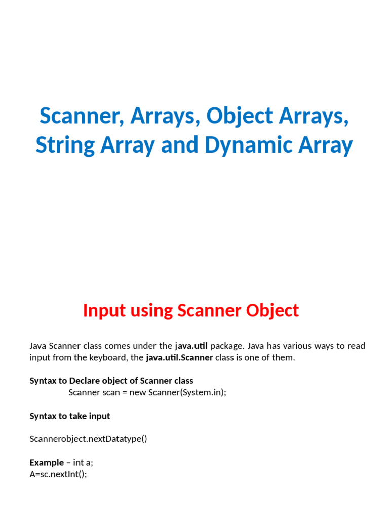 Java Scanner and Array Basics Guide | PDF | Image Scanner | String ...