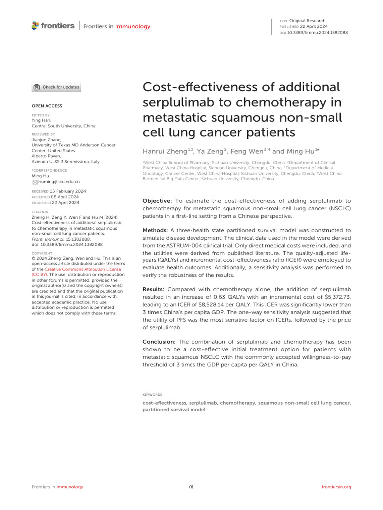 Cost-Effectiveness of Serplulimab in NSCLC | PDF | Medicine | Neoplasms