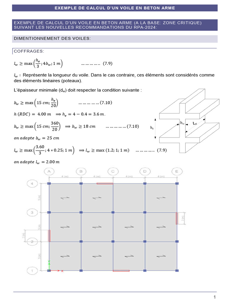 Calcul Voile en Béton Armé RPA-2024 | PDF | Béton armé | Béton