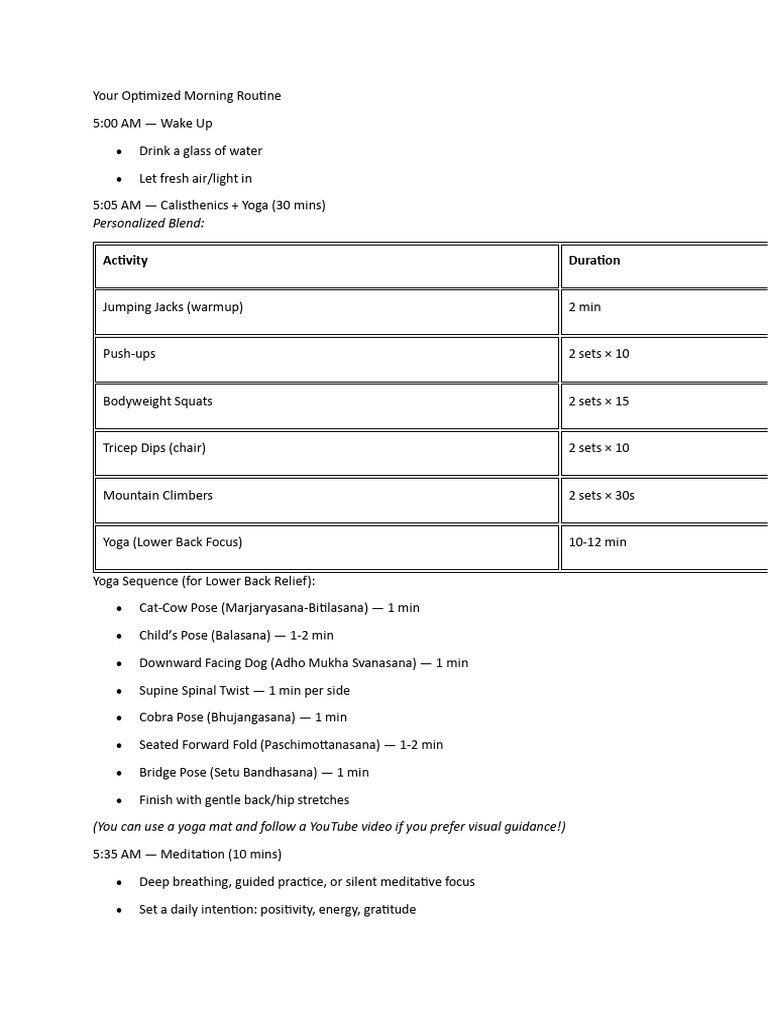 Morning Routine for Back Health | PDF