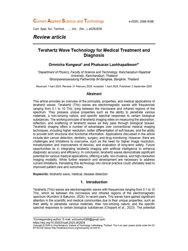 Terahertz Waves in Medical Imaging | PDF | Terahertz Radiation ...