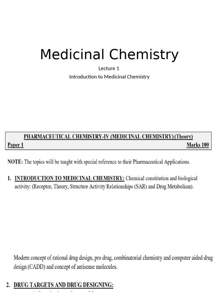 Introduction to Medicinal Chemistry | PDF | Drug Discovery | Receptor ...