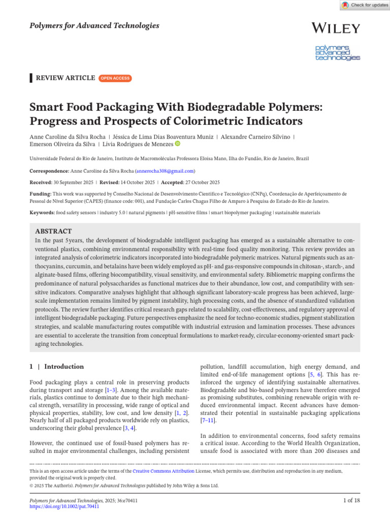 Polymers For Advanced Techs - 2025 - Rocha - Smart Food Packaging With ...