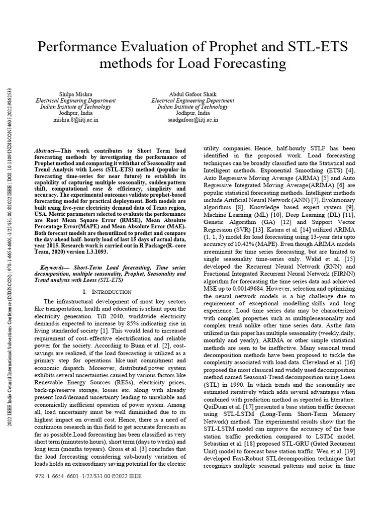 Load Forecasting: Prophet vs STL-ETS | PDF | Forecasting | Machine Learning