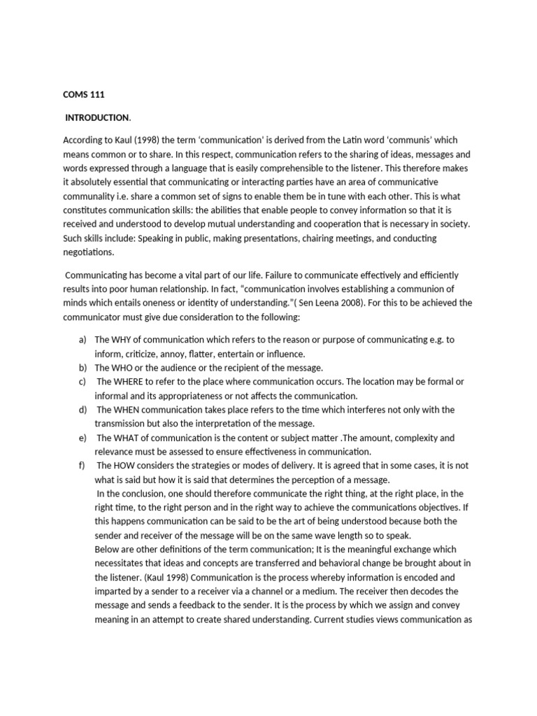 introduction coms 111 | PDF | Communication | Information