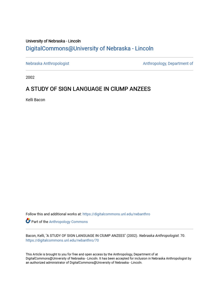 A Study of Sign Language in Clump Anzees | PDF | Communication | Human ...