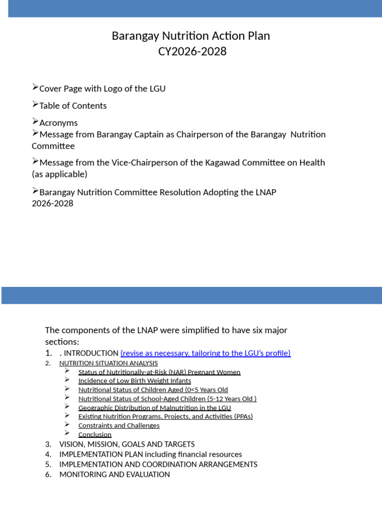 Barangay Nutrition Action Plan 2026-2028 | PDF