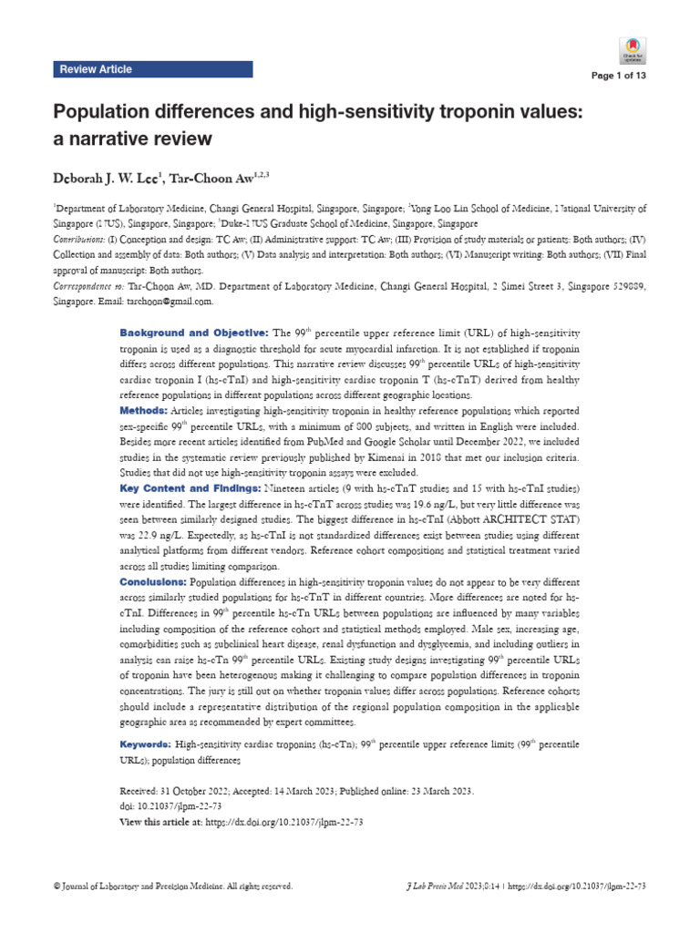 Population Variations in High-Sensitivity Troponin | PDF | Cardiac ...