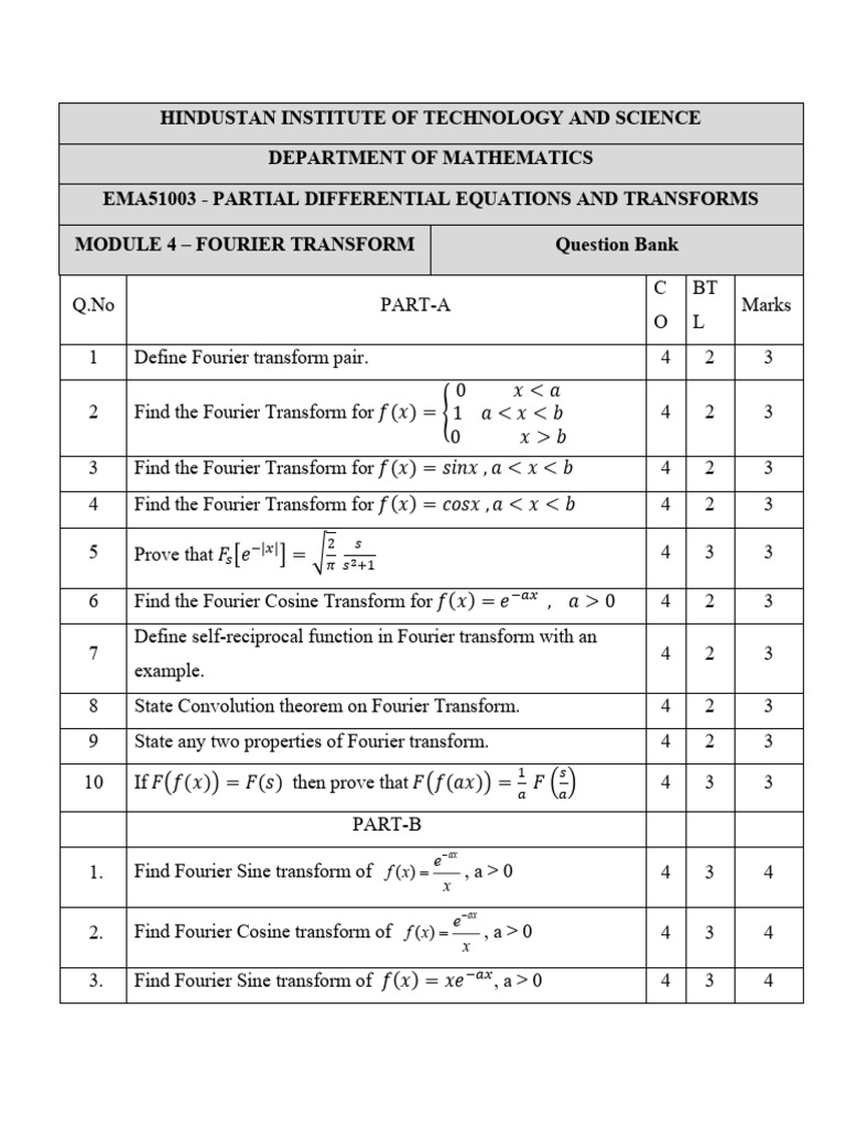 Fourier Transform Question Bank | PDF | Fourier Analysis | Harmonic ...
