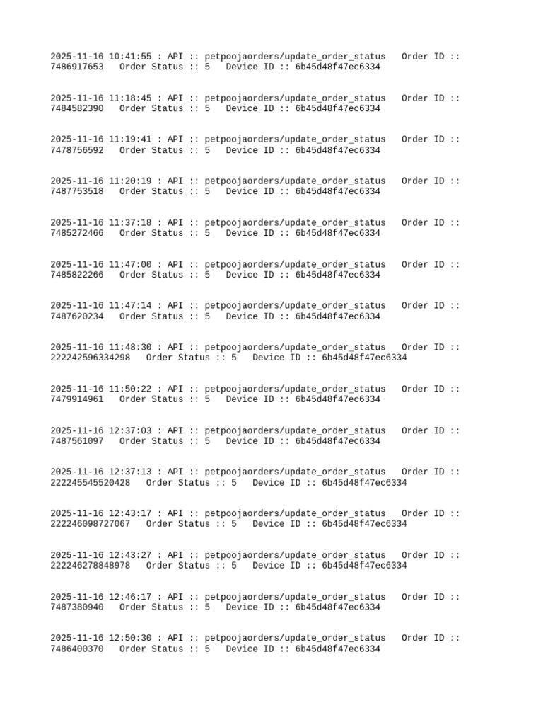 PP Online Order Status Log 2025-11-16 | PDF