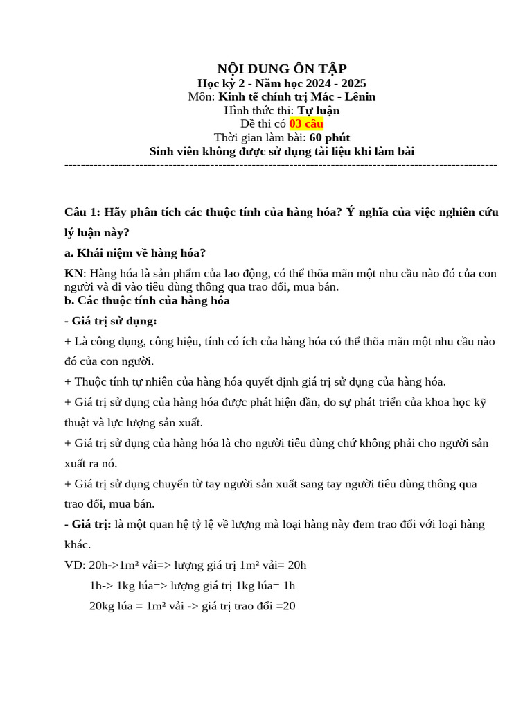 Tài liệu ôn thi KTCT Mác Lênin | PDF