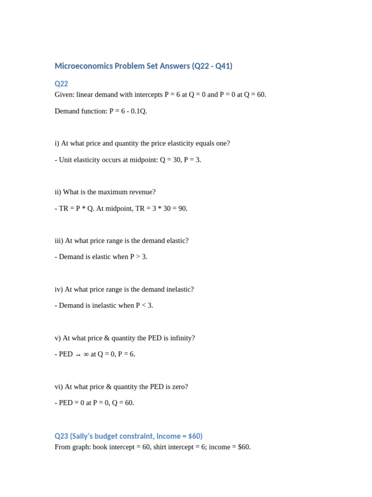 Microeconomics Problem Set Solutions | PDF | Price Elasticity Of Demand ...