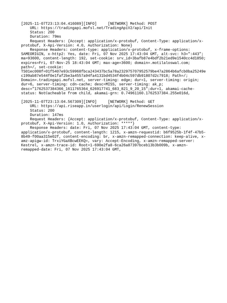 API Request Logs for Trading and Login | PDF