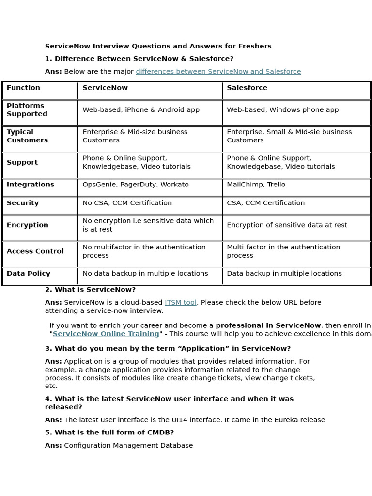 ServiceNow Interview Q&A for Freshers | PDF | Computing | Information ...