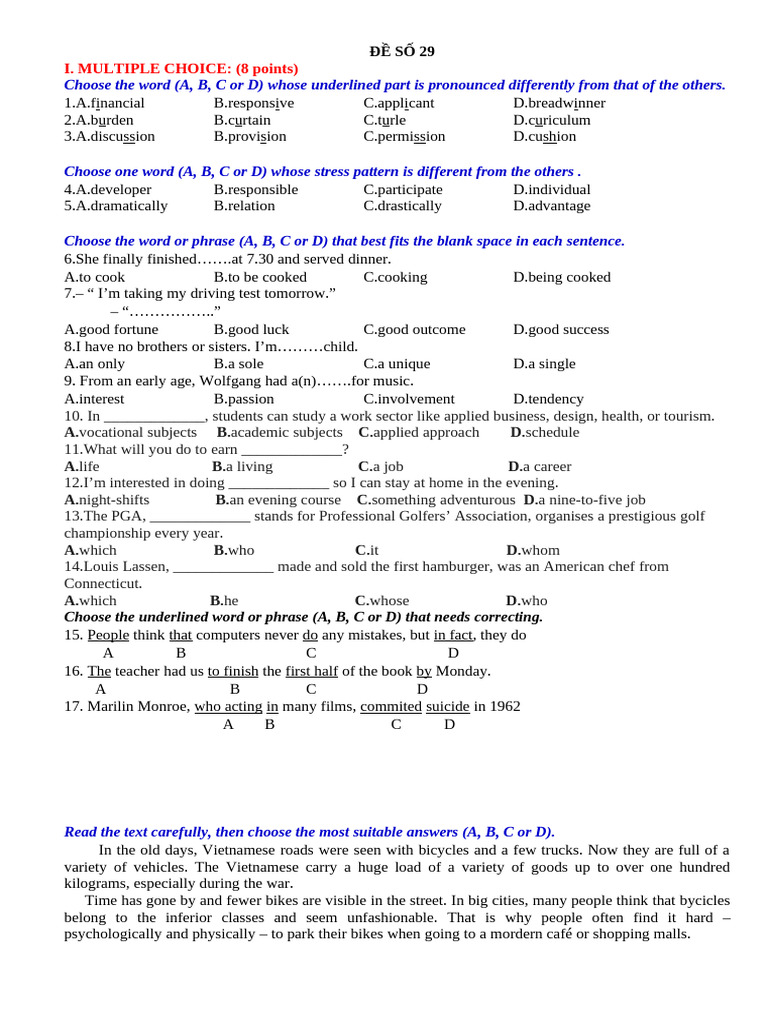 English Language Test Practice | PDF | Plants