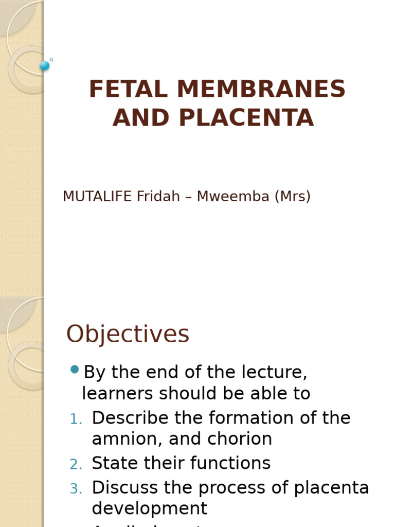 Fetal Membranes and Placenta Overview | PDF | Placenta | Anatomy