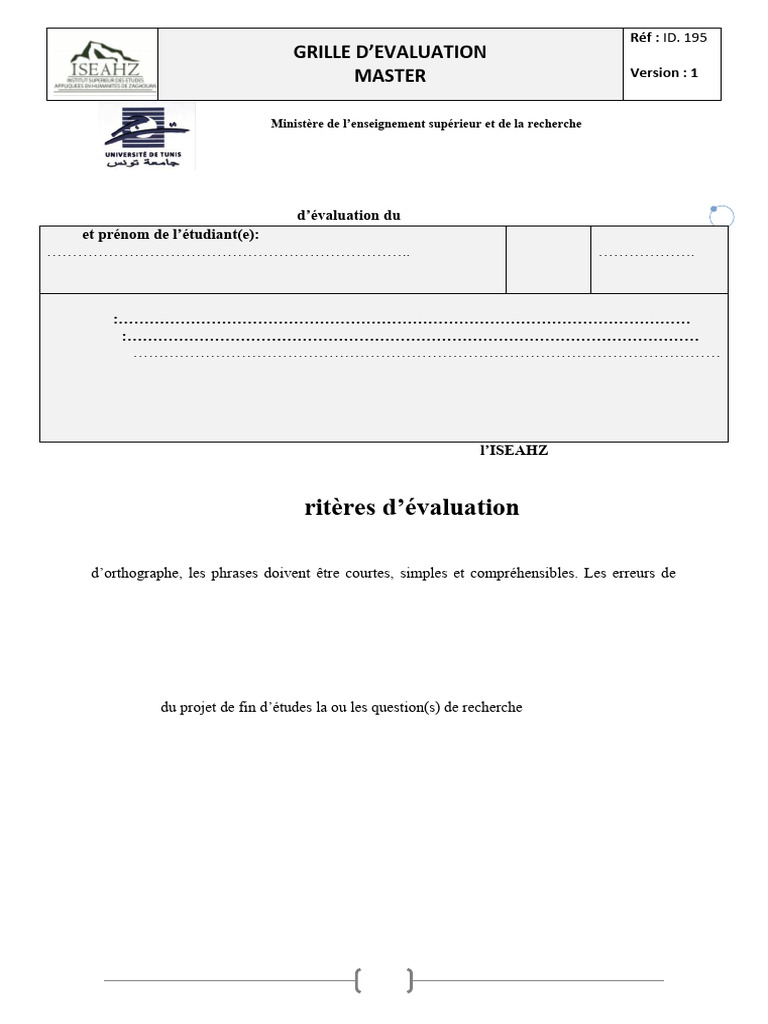 Grille d'évaluation du mémoire de Master | PDF
