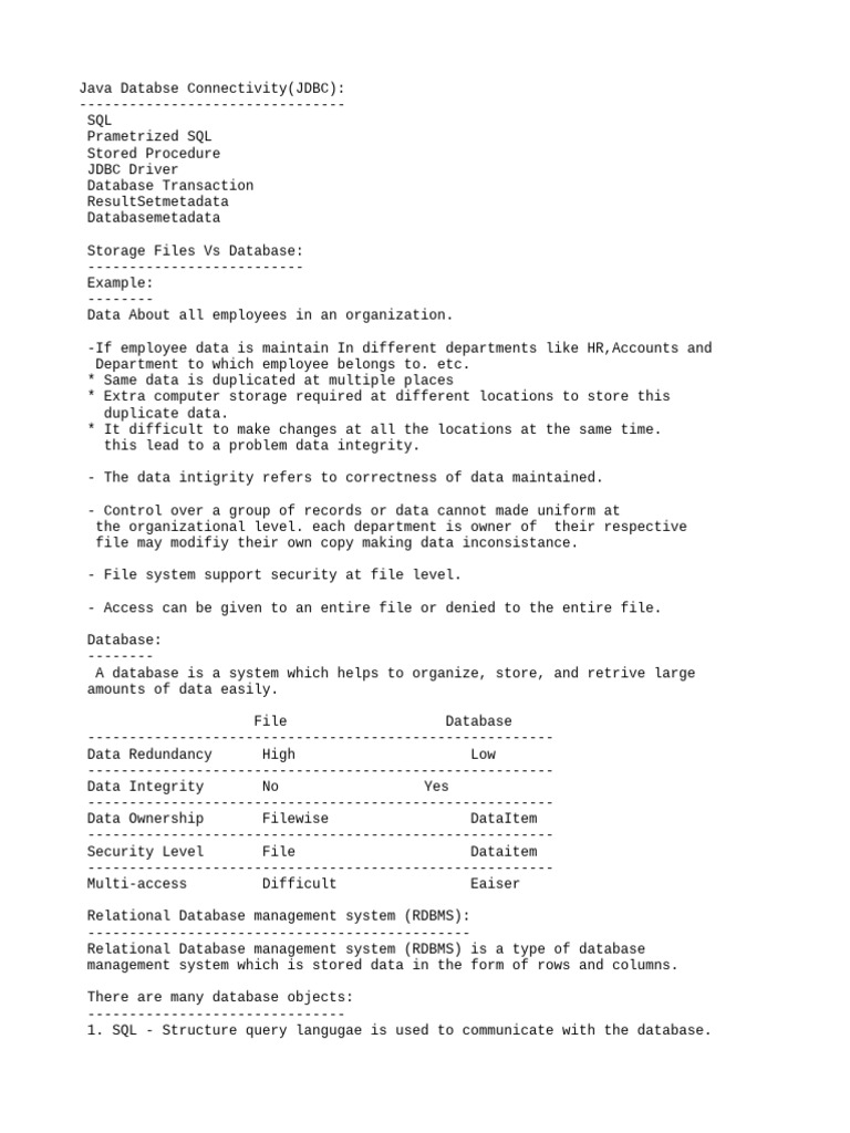 JDBC Overview and Employee Data Management | PDF | Databases ...