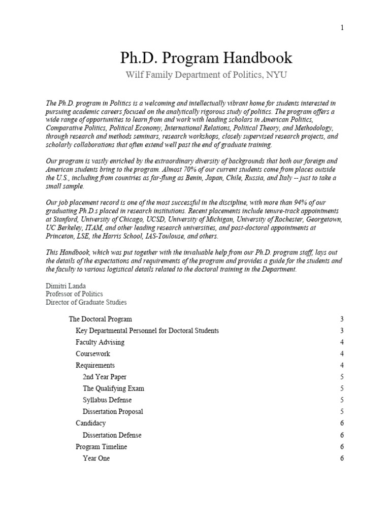 NYU Politics Ph.D. Program Handbook | PDF | Thesis | Doctor Of Philosophy