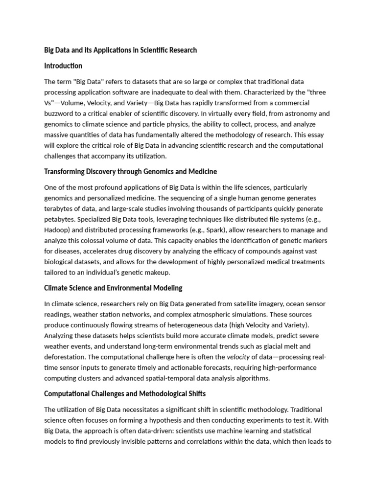Big Data and Its Applications in Scientific Research | PDF | Big Data ...