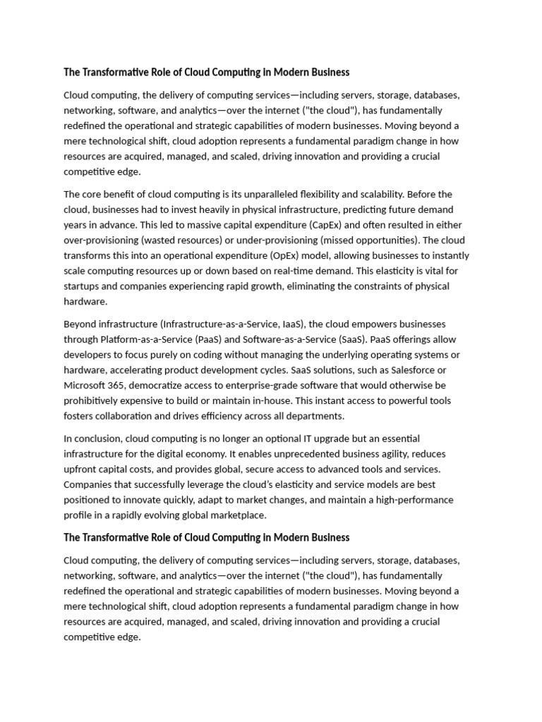 The Transformative Role of Cloud Computing in Modern Business | PDF ...