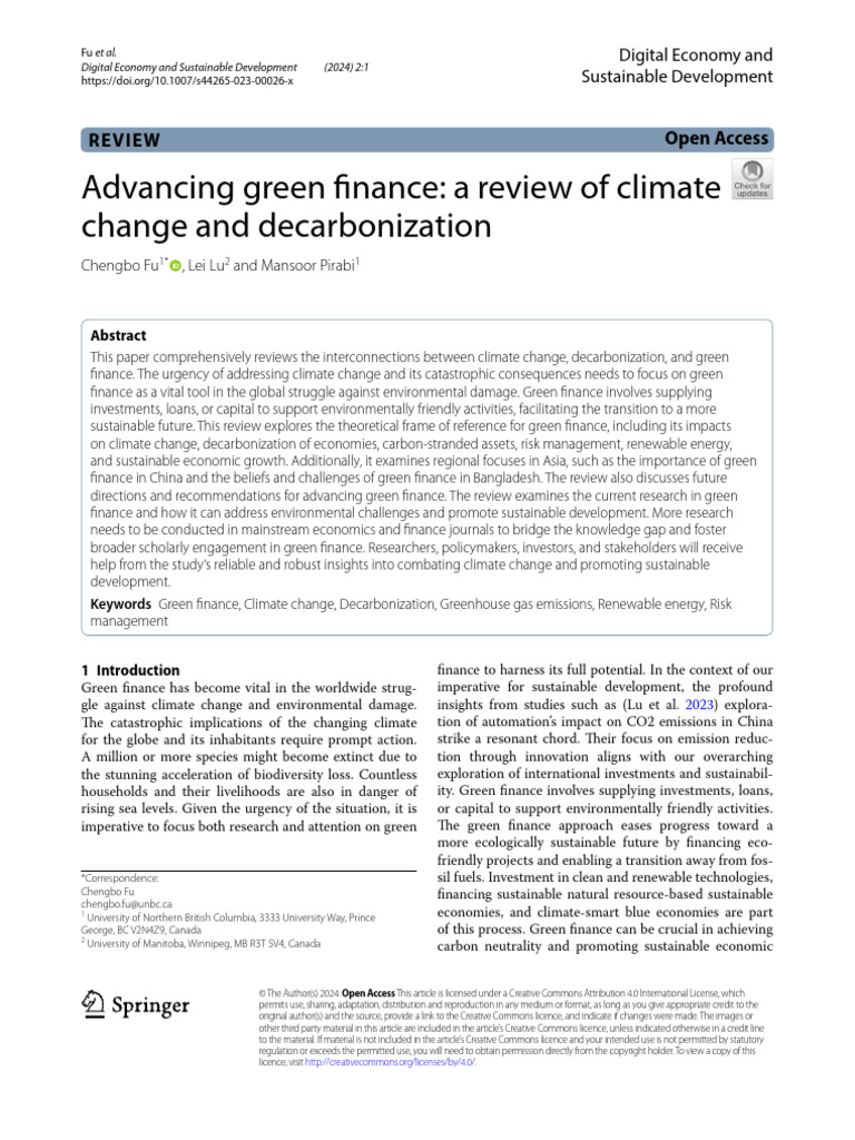 Advancing Green Finance - A Review of Climate Change and Green Finance ...