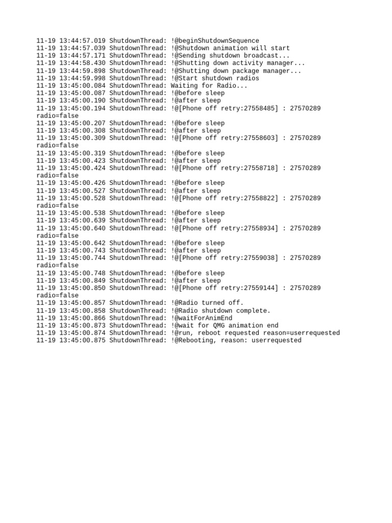 Device Shutdown and Reboot Log | PDF