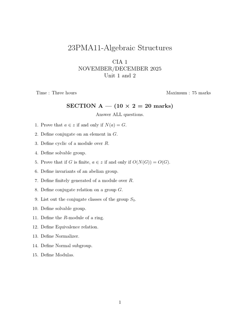 Algebraic Structures Exam Guide 2025 | PDF | Group (Mathematics ...