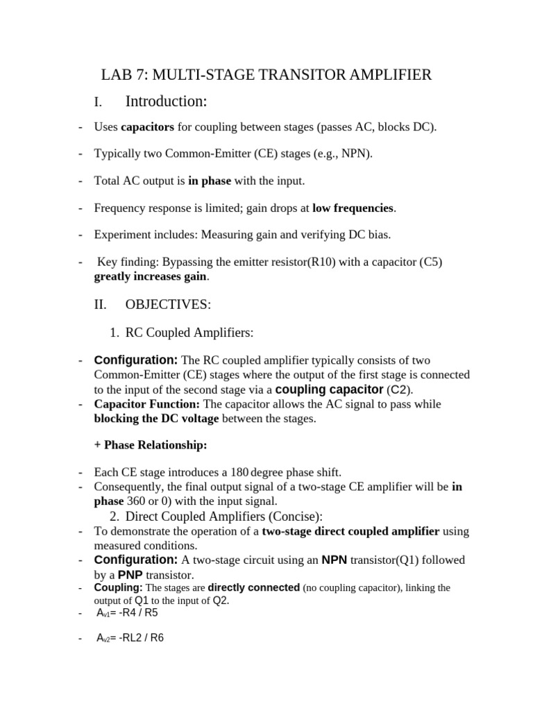 Multi-Stage Transistor Amplifier Lab | PDF | Amplifier | Bipolar ...