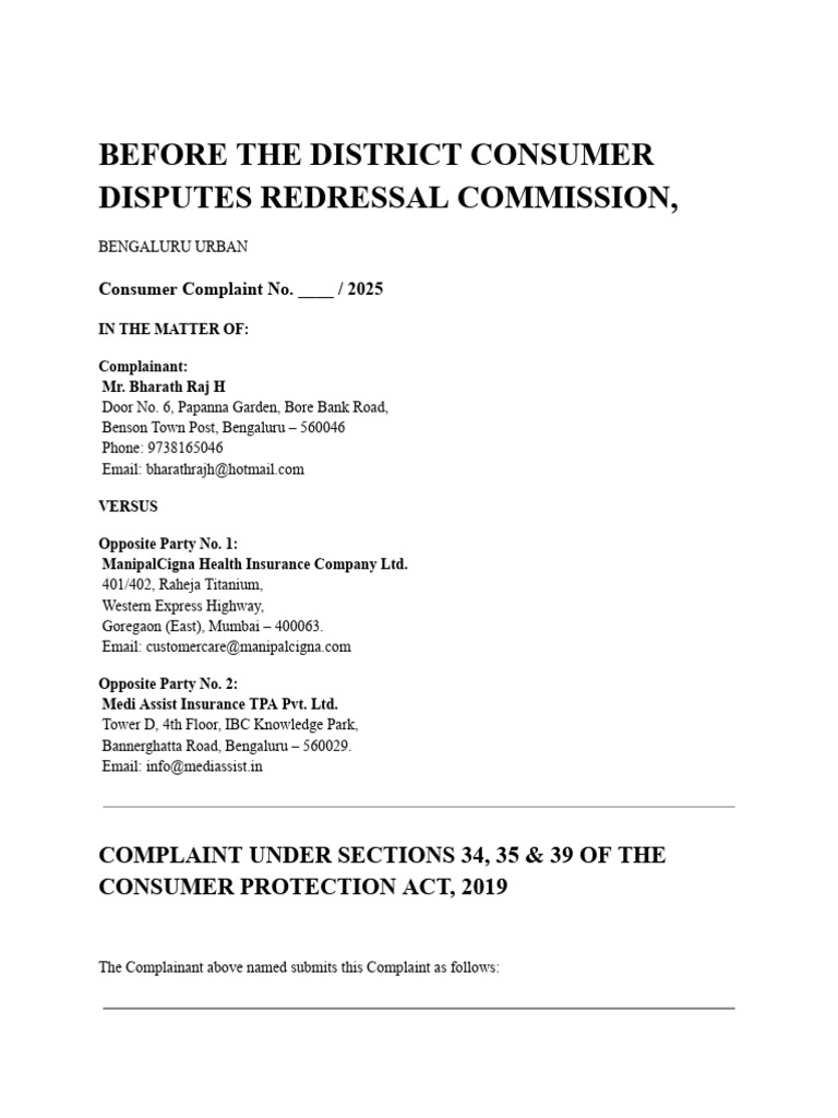 Consumer Complaint Against ManipalCigna Insurance | PDF | Insurance ...