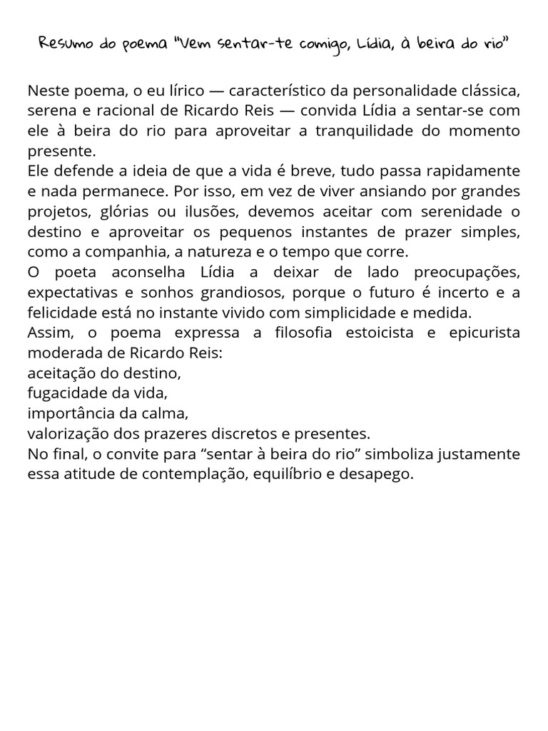 Poema de Ricardo Reis: Serenidade e Prazer | PDF