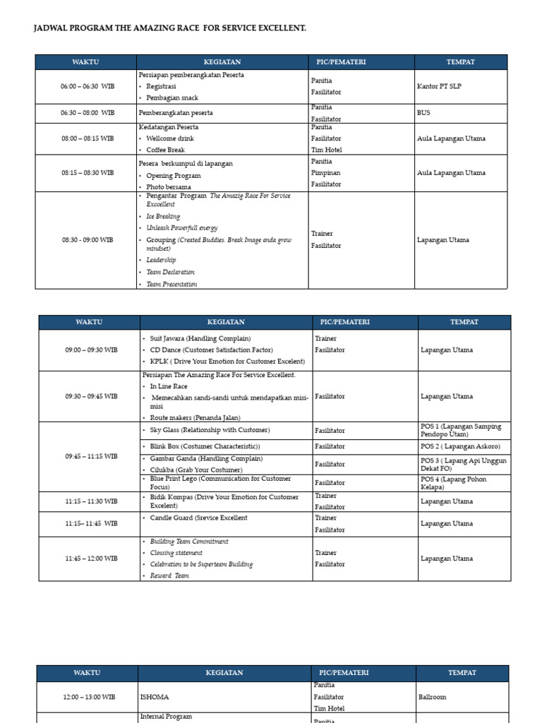 Jadwal Program Amazing Race 2023 | PDF